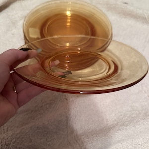 6 Piece Vintage Amber Glass Dish Set, transparent yellow glass set mid century dinner plate setting