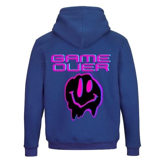 Game Over Trippy Smiley Face Hoodie Neon Retro Gamer Gift