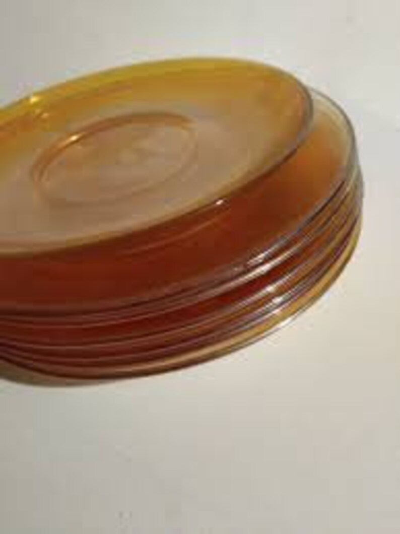 6 Piece Vintage Amber Glass Dish Set, Transparent Yellow Glass Set Mid