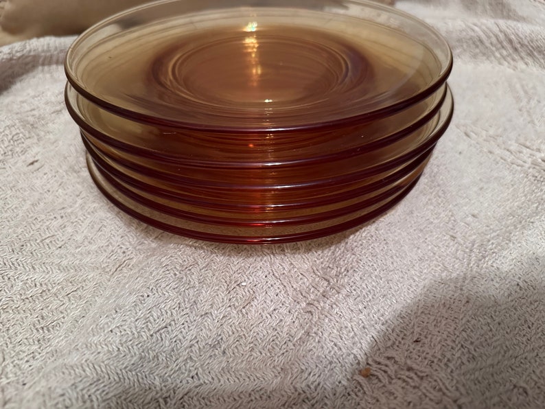 6 Piece Vintage Amber Glass Dish Set, Transparent Yellow Glass Set Mid