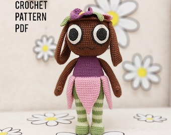 Patrón de muñeca a crochet con cesta marrón (PDF), bonito juguete amigurumi, personaje hecho a mano, fotos paso a paso, sin alambre, descarga instantánea