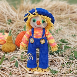 Spaventapasseri, schema all'uncinetto in PDF, giocattolo di Halloween, decorazioni di Halloween, amigurumi, bambola zucca all'uncinetto
