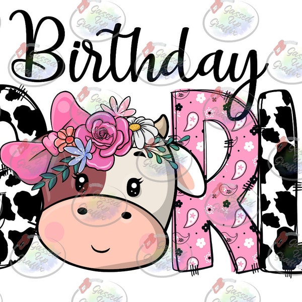 Birthday Girl Cow Farm Theme Family PNGs