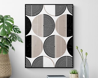 Mid-Century Modern Print, Contemporary Boho Print, Printable Wall Art, Geometric Abstract, Modern Art Print, Digital Download, Black and Tan