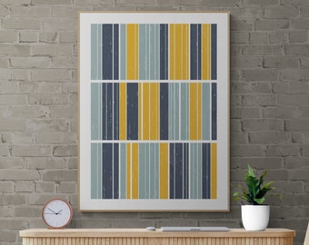 Linear Abstract, Mid-Century Modern Print, Printable Wall Art, Blue and Yellow, Geometric Abstract, Modern Art Print, Digital Download