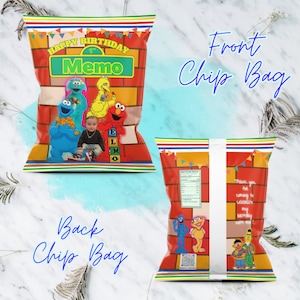 Sesame Street Chip Bags Favors , Elmo, Cookies Mostar,  Birthday, Personalized Party ,Custom Snacks, Kid Birthday Favors