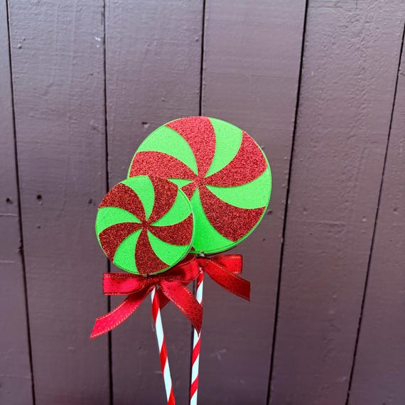 Glitter Foam Lollipop Christmas Decor: Grinch Green Red Candy