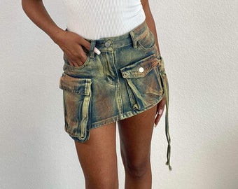 Asymmetrical Denim Cargo Skirt