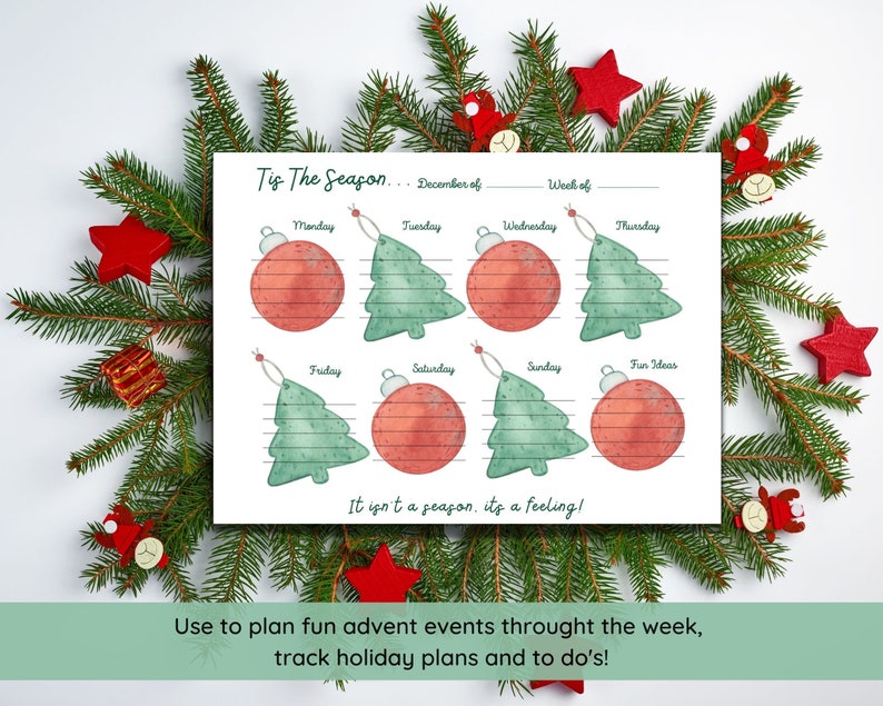 Advent Weekly Planner Sheet Advent at A Glance Christmas One Etsy