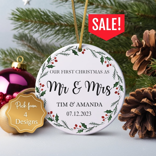 First Christmas Married Ornament, Mr and Mrs Personalized Ornament, Newlywed Christmas Gift, First Xmas Keepsake, Couple Bauble Ornament