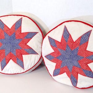 Vintage Patchwork Prydnadskuddar Färgglada Kuddar Runda Quiltade 70-tals Retro 2 st. 16"