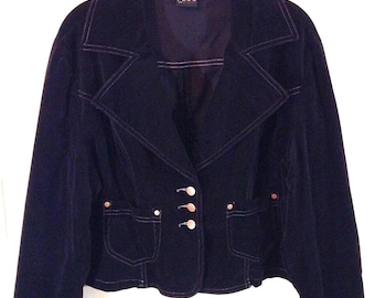 Vintage Y2K Fubu Black Faux Suede Jacket Women Plus Size 2X Cropped Stretch Sequin Cuffs Logo Whimsigoth Grunge Dark Romantic Gorpcore 90s