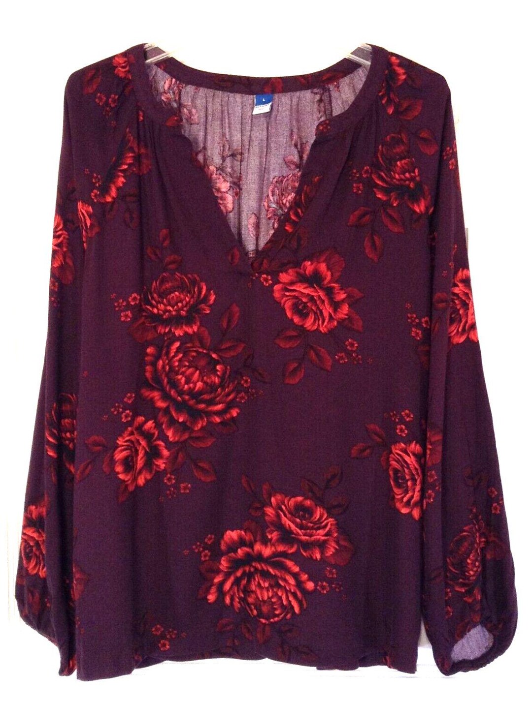 Vintage 90s Y2K Navy & Orange Floral Print Blouse 14 16