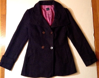 VTG 90s Brown Wool Blend Peacoat Tweed Double Breasted Coat Granny Mom Grandma Cottage Prairie Coat City Boho Retro Peacoat Womens Size 8