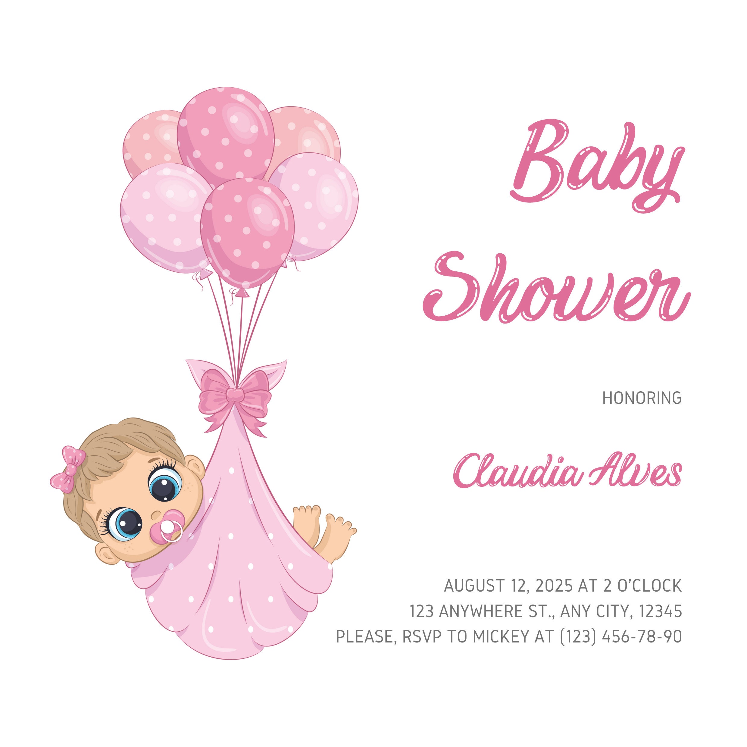 Baby Shower& 1 Year Birthday Invitation Template, Can Be Edited and