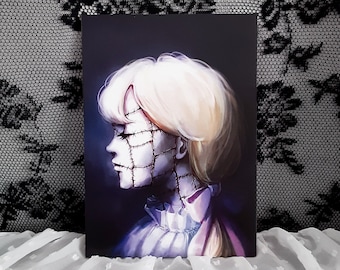Patchwork Girl, Creepy Cute, Horror Monster Girl, 5x7, Digital Illustration Art Print