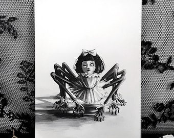 Doll Spider, Horror Creature, Creepy Cute, 5x7, Digital Illustration Art Print