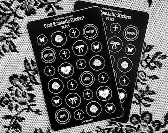 Dark Romantische Gothic Sticker Bogen (24 Stück), Minimal & Simple Gothic Sticker, Gothic Stationery