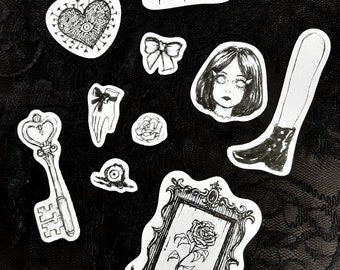 Dead Girl Sticker Pack (10 Pieces) - Gothic Stationery, Gothic Planner, Horror Sticker, Creepy Cute, Journal Stickers