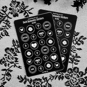Dark Romantic Gothic Planner Sticker Sheet (24 Pieces), Minimal & Simple Gothic Stickers, Gothic Stationery