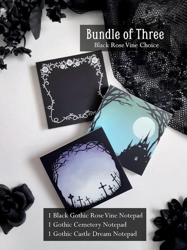 Notepad Template Goth Simple Bundle of 3 or 4 Notepads, 3x3in Memo Pad, 50 Pages - Gothic Rose Vine ...
