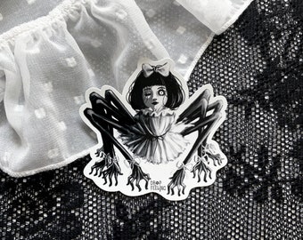 Doll Spider Vinyl Sticker - Horror Creature, Creepy Cute, Water Bottle Sticker, Gothic Sticker