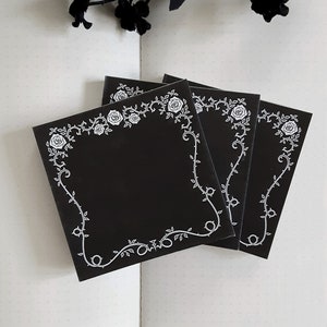 Gothic Rose Vine Notepad, Black and White, 3x3in Memo Pad, 50 pages Black