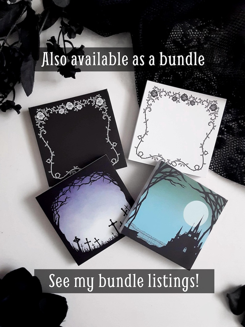 Gothic Rose Vine Notepad, Black and White, 3x3in Memo Pad, 50 pages image 6