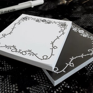 Gothic Rose Vine Notepad, Black and White, 3x3in Memo Pad, 50 pages image 5