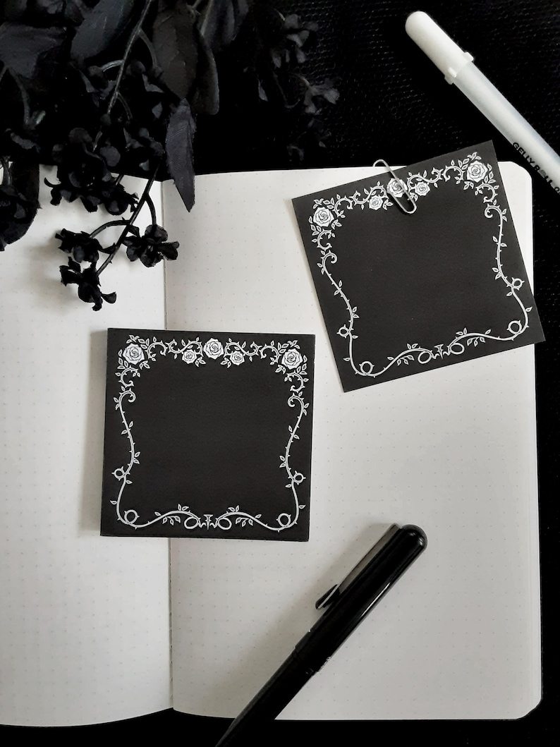 Gothic Rose Vine Notepad, Black and White, 3x3in Memo Pad, 50 pages image 4