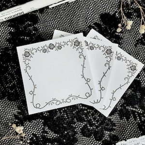 Gothic Rose Vine Notepad, Black and White, 3x3in Memo Pad, 50 pages White