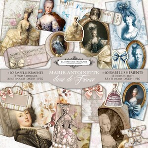 Kit d'embellissements pour Junk Journal "Marie-Antoinette, Dame de France", papiers imprimables, téléchargement numérique.