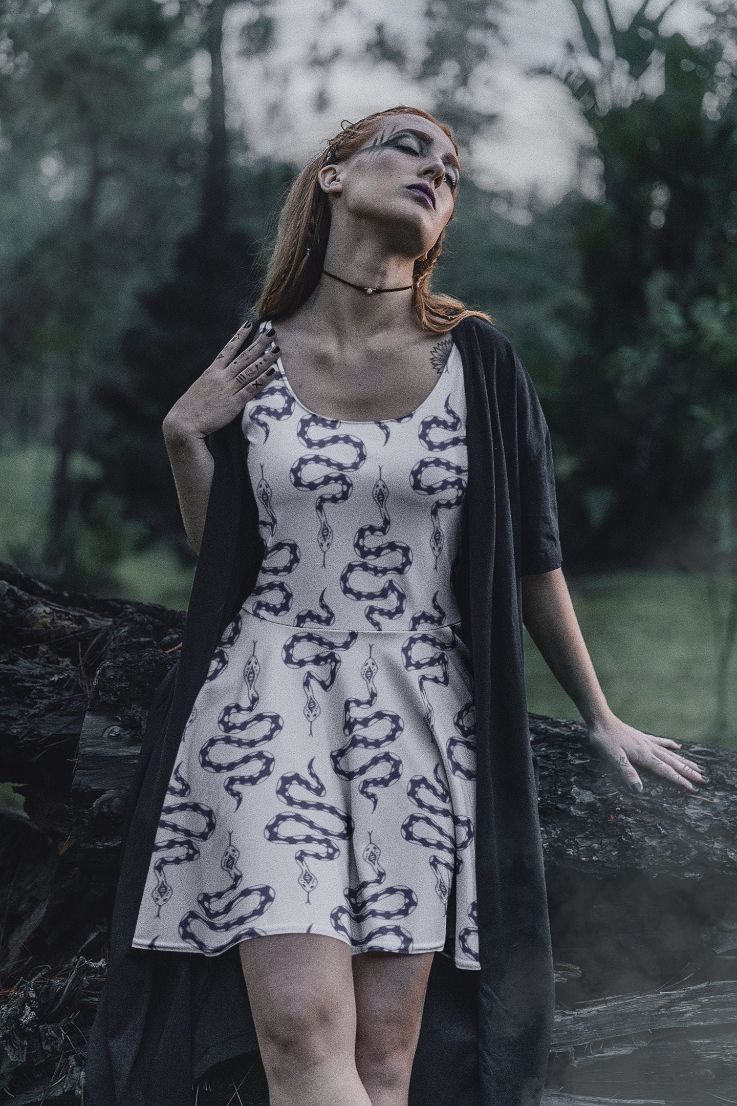 Snake Animal Nature Alternative Printed Sleeveless Scoop Neck Summer Skater Dress