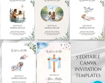Baptism Program Canva Templates, 5 Different Editable Designs, Baptism Program, Printable Baptism Program, Neutral Baptism, Canva Template