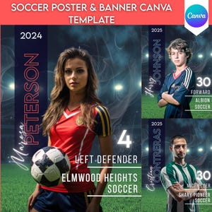 サッカーポスター＆バナーCanvaテンプレート | スポーツポスターの背景、思い出の仲間、高校の先輩のための編集可能なデジタルサッカー背景