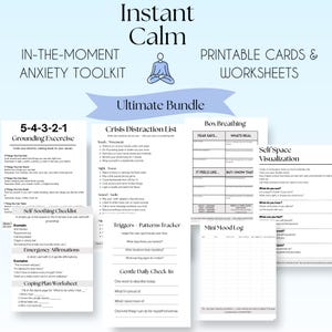 Toolkit voor onmiddellijke kalmte | Afdrukbare kaarten voor geestelijke gezondheid en crisisbladen | Aarding, ademhaling, DGT-hulpmiddelen | Pdf-download
