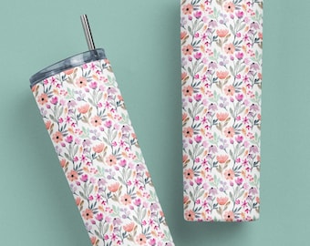 Spring Watercolor Floral Tumbler Wrap, 20oz Skinny Tumbler PNG Spring Flowers Sublimation Designs, Flower Tumbler Wrap, Digital Download