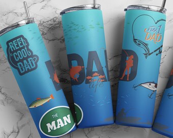 Fathers Day Fishing PNG, 20oz, 30oz, skinny Tumbler Designs, Dad Sublimation Bundle, JPG Files for Sublimation, Number one Dad Tumbler art