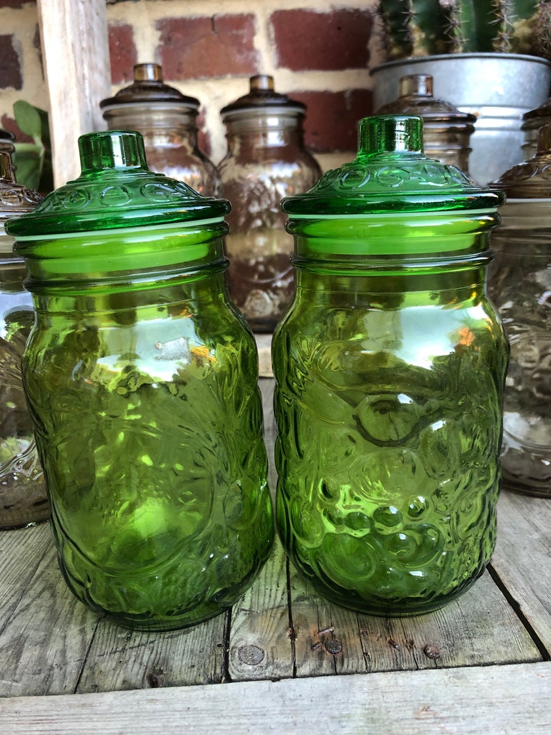 bocal vintage italy fruit verre ambré verre vert petit bocal vert