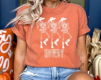 Howdy Cowboy Tee, Dancing Skeleton Tshirt, Skeleton Cowboy t-shirt, Comfort Colors Tee