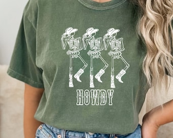 Howdy Cowboy Tee, Dancing Skeleton Tshirt, Skeleton Cowboy t-shirt, Comfort Colors Tee