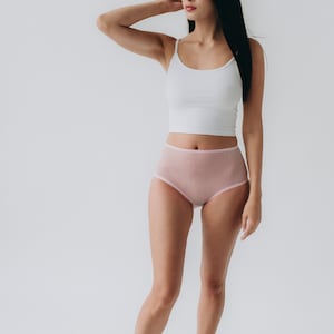 High waist mesh panties. Soft pink see through panty. Sexy lingerie for her.