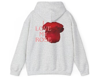 Valentines Rose Design Hooded Sweatshirt: Cozy Floral Print, Unisex Fit