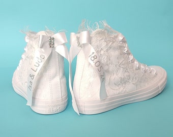 Wedding Converse , Custom Converse shoes, Lace High Top Converse For Bride
