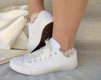 Ivory Wedding Converse For Bride, Custom Converse Shoes For Wedding, Personalized Bridal Low top Tennis Shoes
