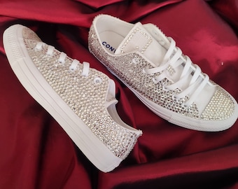 Custom Sneakers , Bride Gift  Crystals Wedding Converse.