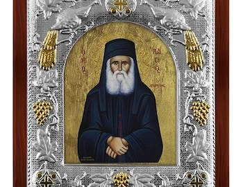 Agios Paisios .Silver Christian Orthodox Icon / Greek / Handmade