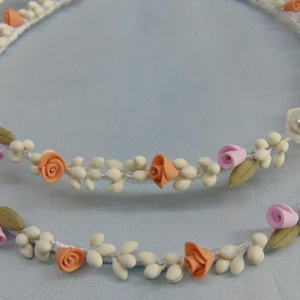 Handmade Vintage Stefana with Porcelain Flowers , Wedding Crowns, Bridal Romantic Tiaras, Greek Orthodox Ceremony,