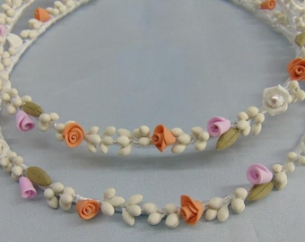 Handmade Vintage Stefana with Porcelain Flowers , Wedding Crowns, Bridal Romantic Tiaras, Greek Orthodox Ceremony,