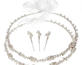 Handmade Stefana,Romantic white handmade porcelain wedding crowns. Wedding Crowns, Bridal Romantic Tiaras, Greek Orthodox Ceremony,